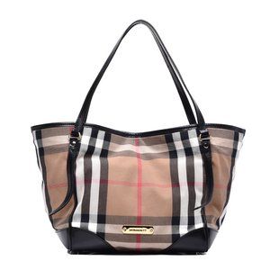 BURBERRY - House Check Tote with Black Leather Trim